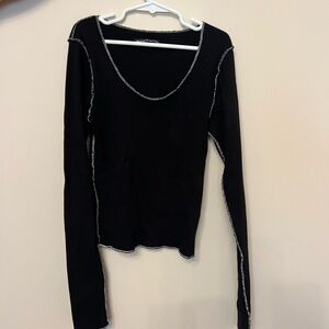 Brandy Melville Black Long Sleeve Shirt with White Trim
